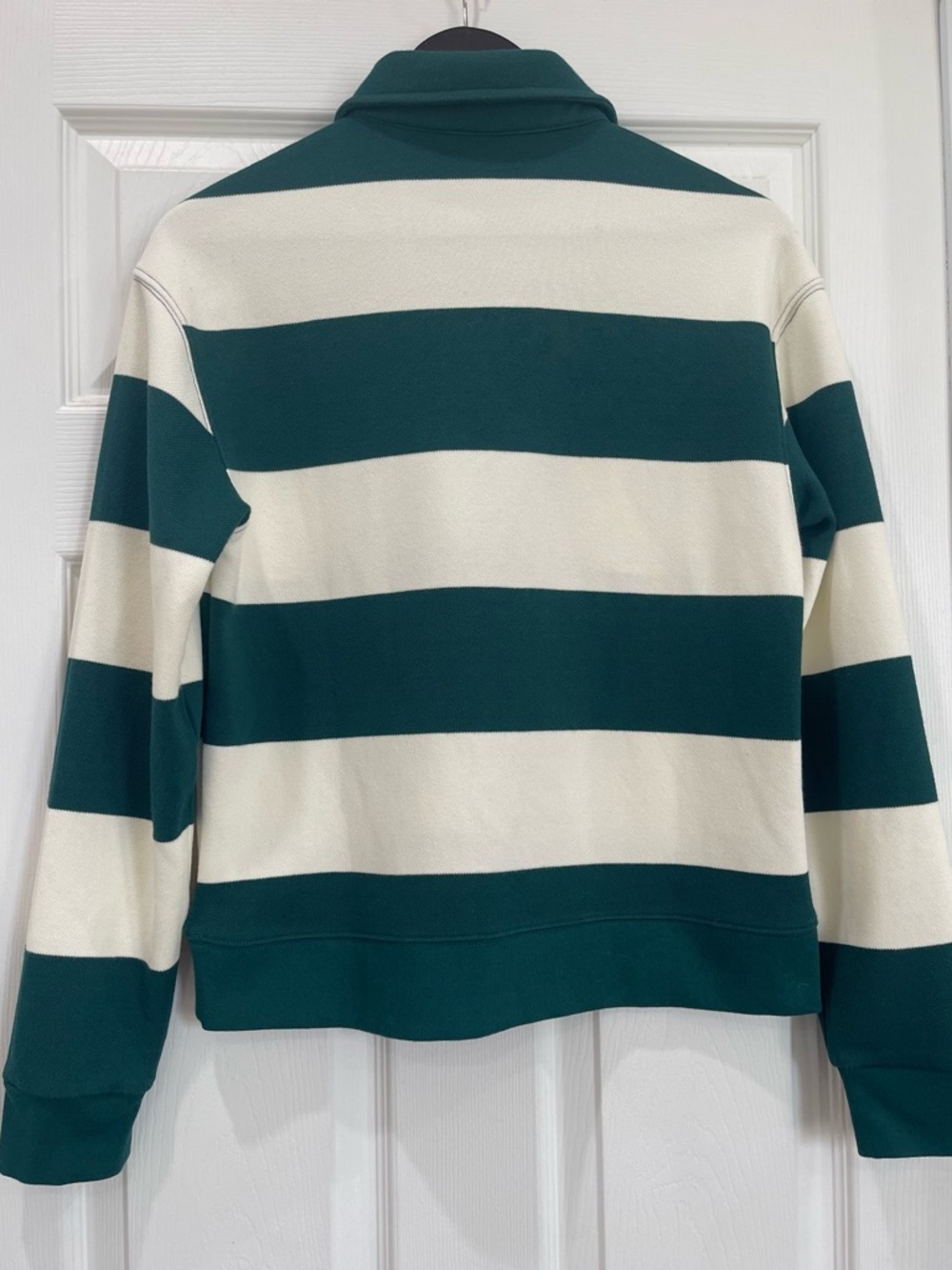 Women's Green and Cream Striped Rugby Polo Sweatshirt Size XS - Picture 4 of 6